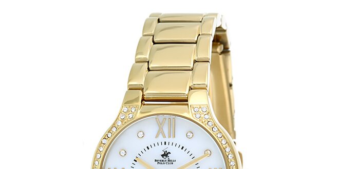 Dámske zlaté hodinky s kryštálikmi Beverly Hills Polo Club