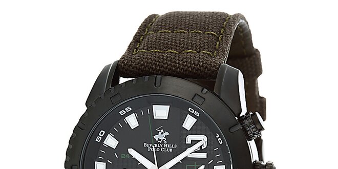 Pánske čierne hodinky so zelenými detailmi Beverly Hills Polo Club