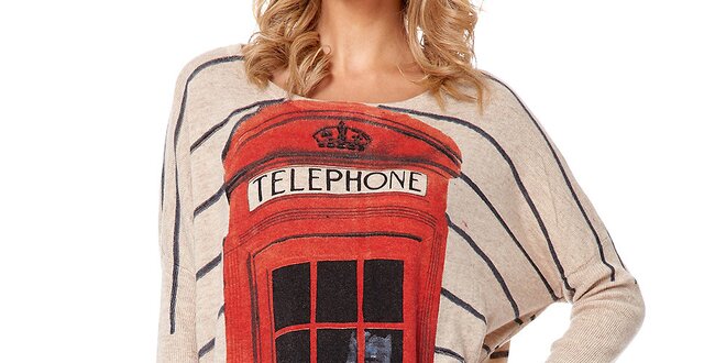 Dámsky béžový sveter s telefónnou búdkou Miss Jolie