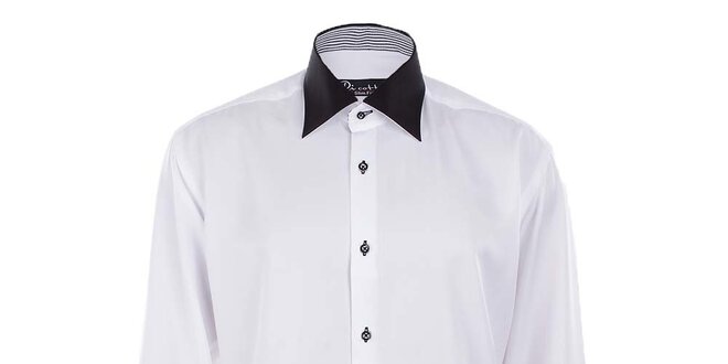 Pánska biela košeľa s čiernym golierom a manžetami Dicotto
