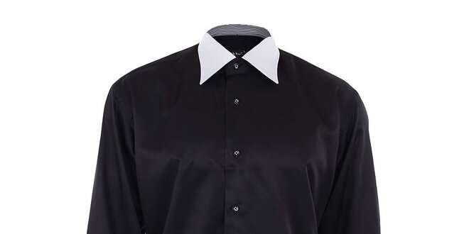 Pánska čierna košeľa s bielym golierom a manžetami Dicotto
