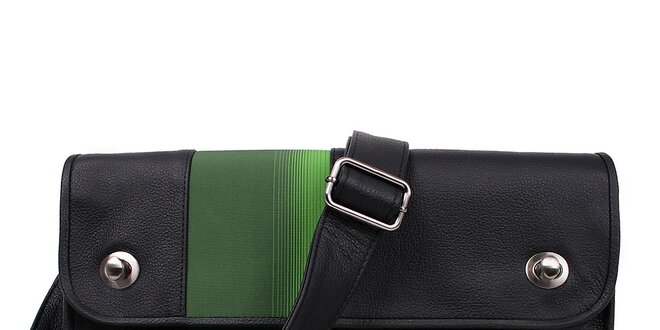 Unisex kožená čierna obdĺžniková kabelka  so zeleným pruhom Jahn for Jahn