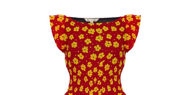 Dámske červené šaty so žltými kvietkami Yumi