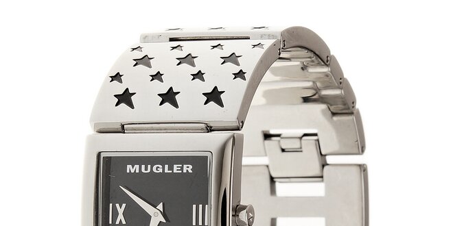 Dámske oceľové hodinky Thierry Mugler s čiernymi hviezdičkami