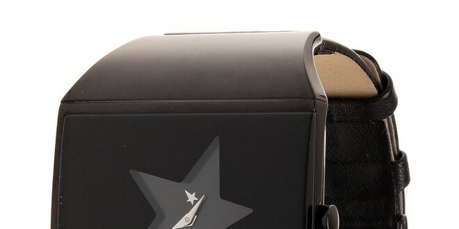 Dámske oceľové hodinky Thierry Mugler s tmavo hnedým koženým remienkom