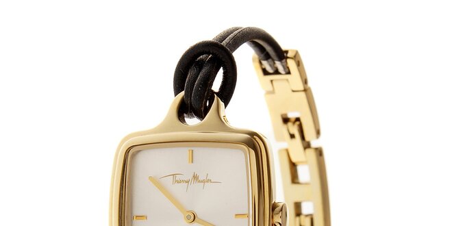 Dámske zlaté oceľové hodinky Thierry Mugler s kombinovaným remienkom