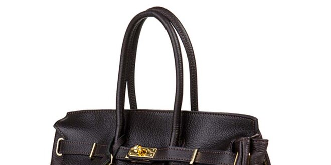Dámska tmavo hnedá kabelka so zlatým zámčekom Giulia