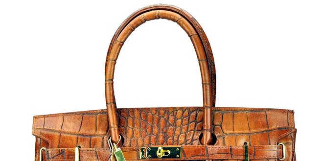 Dámska hnedá kabelka so zlatým zámčekom Giulia
