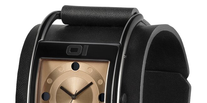 Pánske čierne náramkové hodinky so zlatým ciferníkom The One