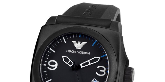 Pánske čierne hranaté hodinky s dátumovkou Emporio Armani