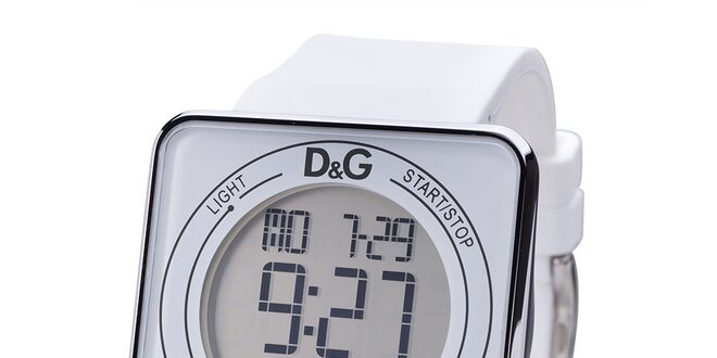 Biele digitálne hodinky s hranatým ciferníkom Dolce & Gabbana