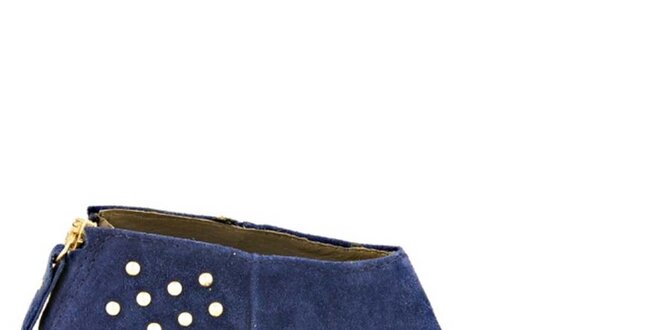 Dámske modré semišové členkové topánky s cvočkami na opätku Eye