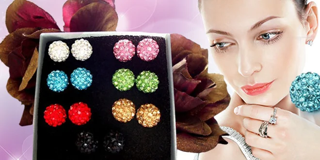 7 párov rôznofarebných visiacich alebo zapichovacích náušníc so swarovski elements