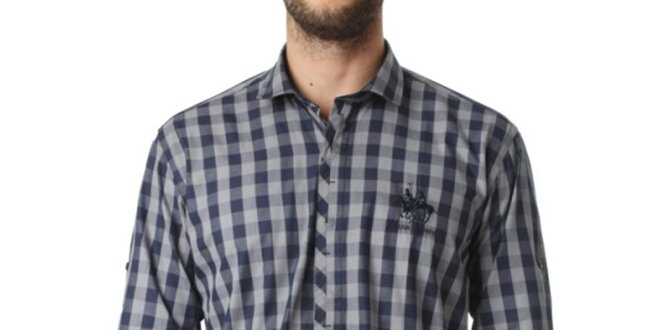 Pánska šedo-modrá kockovaná košeľa Frank Ferry