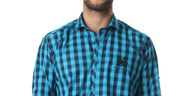 Pánska tyrkysovo-modrá kockovaná košeľa Frank Ferry