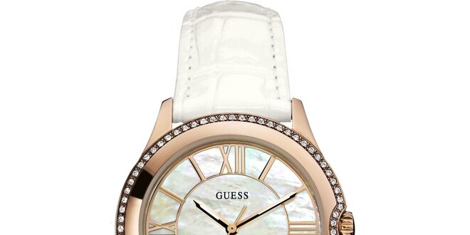 Dámske zlaté hodinky s perleťovým ciferníkom Guess