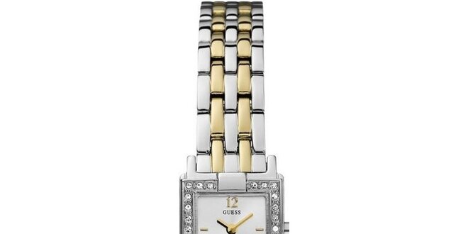 Dámske strieborno-zlaté hodinky s kryštálikmi Guess