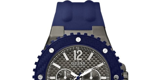 Pánske hodinky s modrým silikonovým remienkom Guess