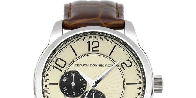 Pánske strieborné hodinky so svetlým ciferníkom French Connection