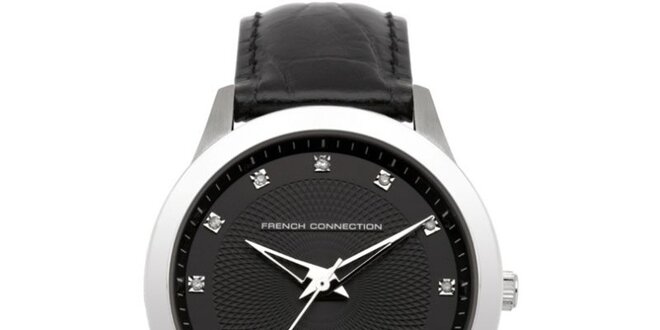 Dámske strieborné hodinky s čiernym ciferníkom French Connection