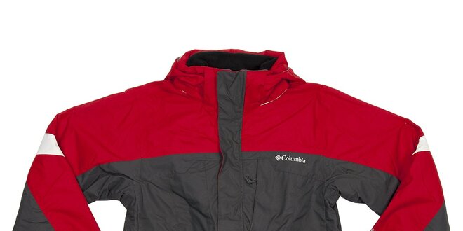 Detská červeno-šedá športová bunda Columbia s membránou a vyberateľnou vložkou