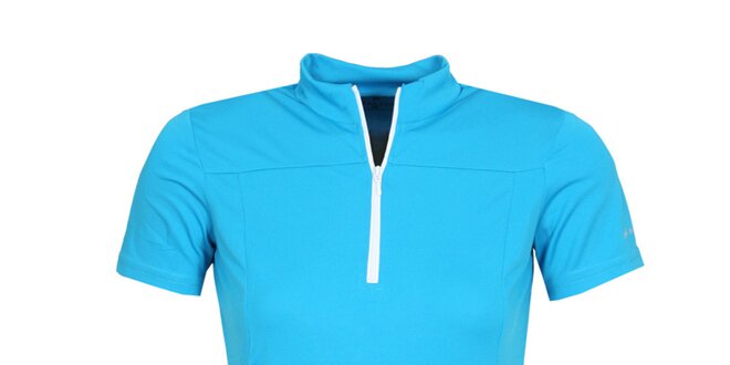 Dámske modré cyklistické tričko so zipsom a roláčikom Bergson