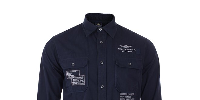 Pánska indigová košeľa s výšivkami Aeronautica Militare