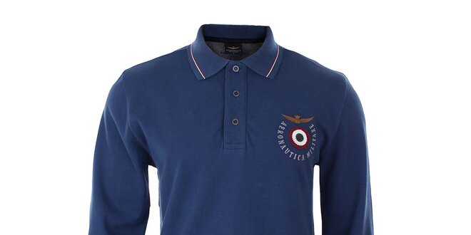 Pánske modré polo tričko s dlhým rukávom Aeronautica Militare