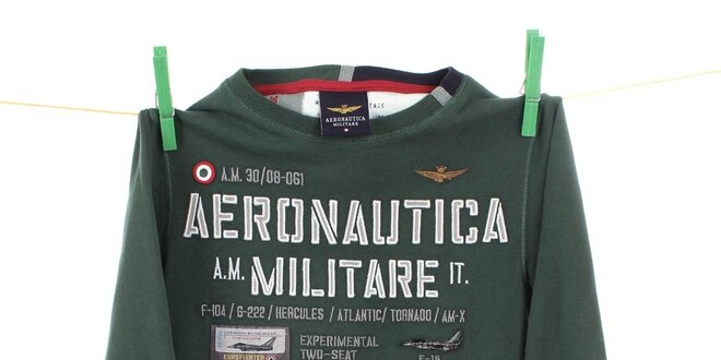 Detské tmavo zelené tričko s dlhým rukávom Aeronautica Militare
