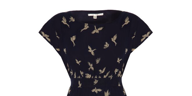 Dámske tmavomodré šaty s vtáčikmi Uttam Boutique