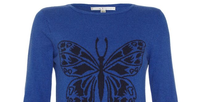 Dámsky sýto modrý svetrík s motýlikom Uttam Boutique