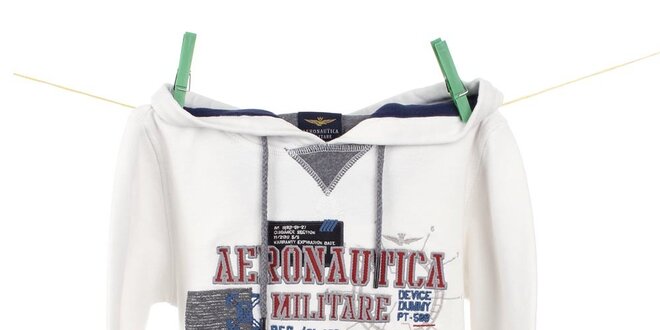 Detská biela mikina s výšivkami a kapucňou Aeronautica Militare