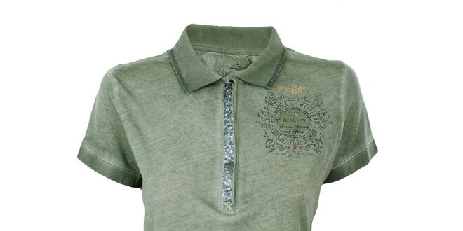 Dámske khaki polo tričko s flitrami Aeronautica Militare