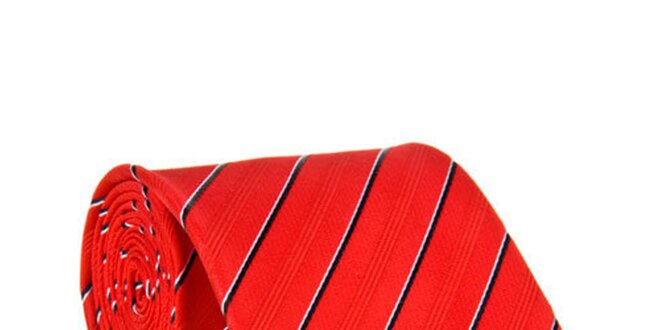 Pánska červená kravata s prúžkom Marsanpiel