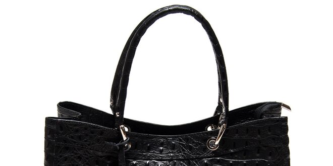 Dámska čierna kabelka so vzorom krokodílej kože Carla Ferreri