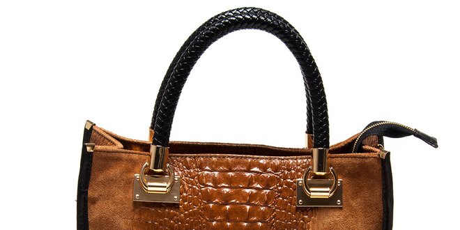 Dámska koňaková kabelka s krokodílim vzorom Carla Ferreri
