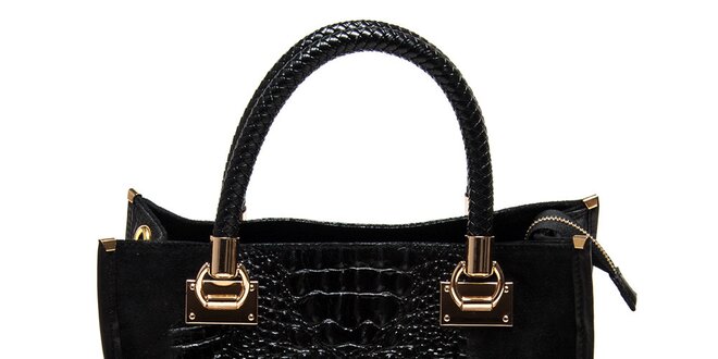 Dámska čierna kabelka s krokodílim vzorom Carla Ferreri