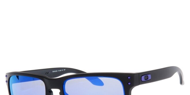 Hranaté čierne slnečné okuliare s fialovými sklami Oakley