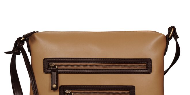 Dámska béžová kabelka s hnedými lemmi POON Bags