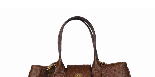 Dámska hnedá kabelka s motívom pštrosej kože POON Bags
