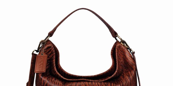 Dámska hnedá kožená kabelka s potlačou POON Bags