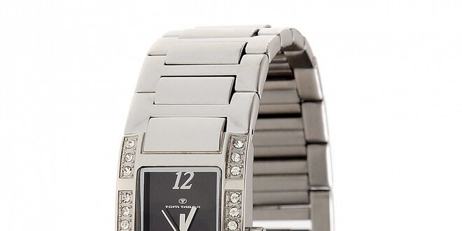 Dámske oceľové hodinky Tom Tailor s čiernym ciferníkom a kamienkami