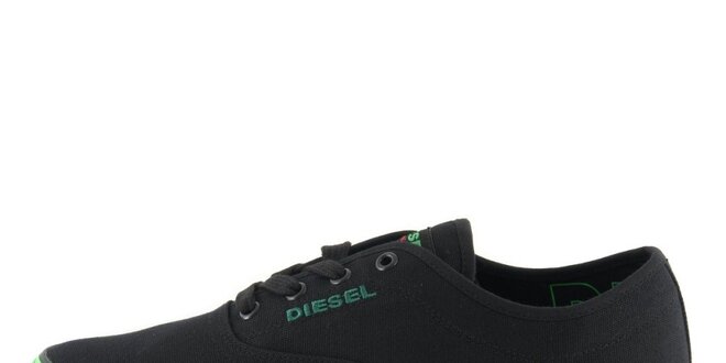 Pánske čierne tenisky so zelenou podrážkou Diesel