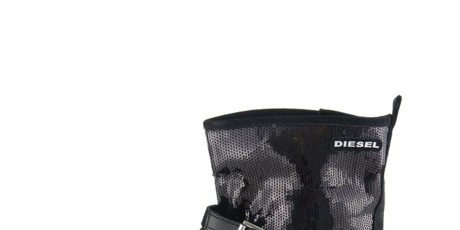 Dámske čierne členkové topánky s flitrami Diesel