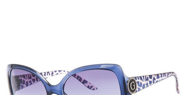 Dámske modré okuliare so vzorovanými stranicami Guess
