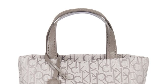 Dámska biela vzorovaná kabelka s koženými pútkami Calvin Klein