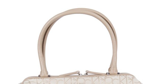 Dámska smotanová kabelka s béžovou potlačou Calvin Klein