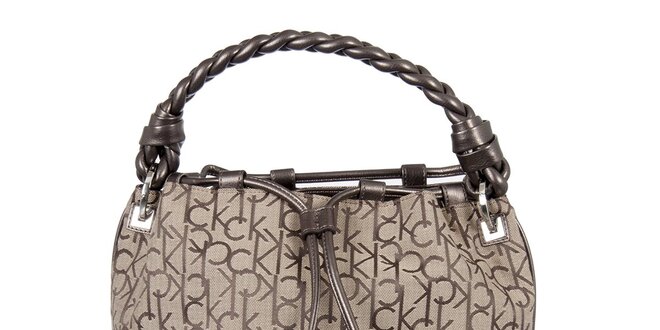 Dámska krémová vzorovaná kabelka s vrkočovým pútkom Calvin Klein