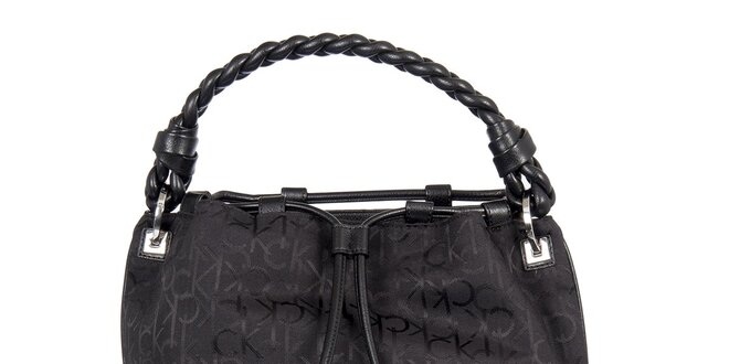 Dámska čierna vzorovaná kabelka s vrkočovým pútkom Calvin Klein