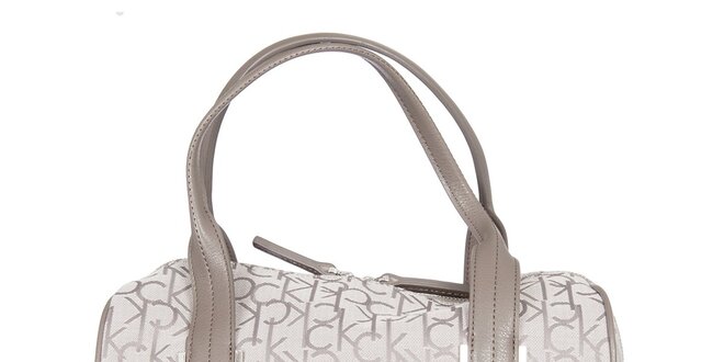 Dámska biela kufríková vzorovaná kabelka s koženými pútkami Calvin Klein